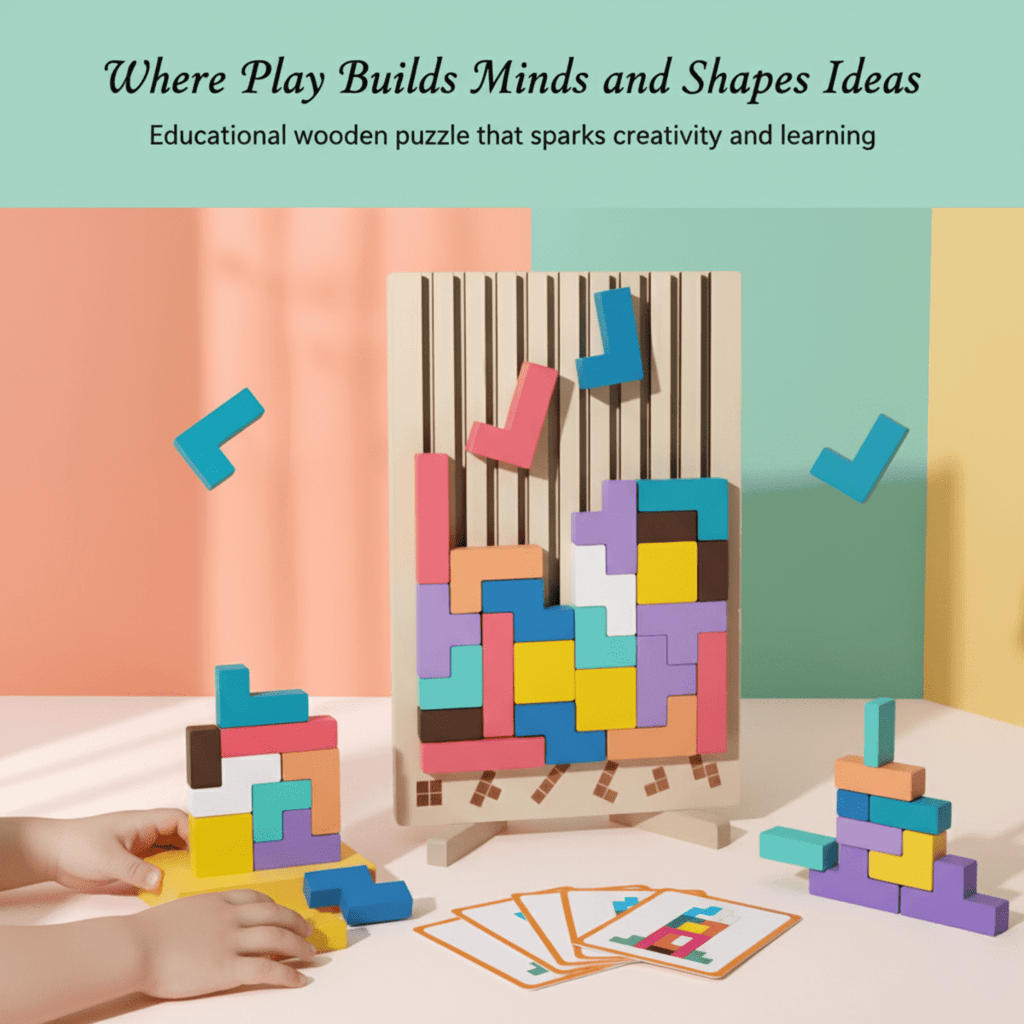 Wooden Tetris Puzzle for Creative Stacking and Logic Development