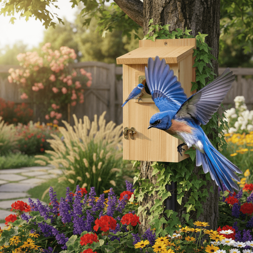 Wooden Nesting House for Blue Jays, Swallows, and Small Birds