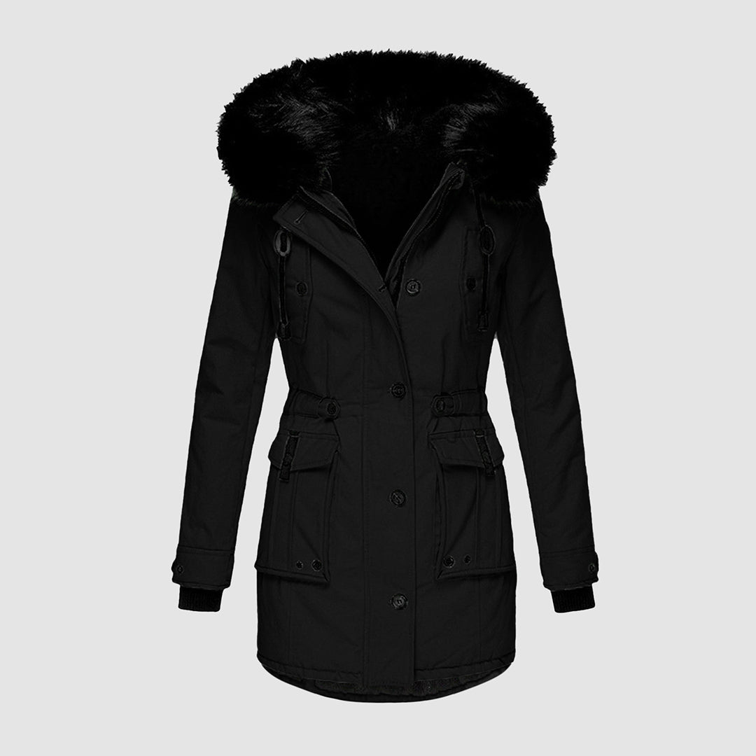 Ladies Long Winter Jacket | With Faux Fur Trim