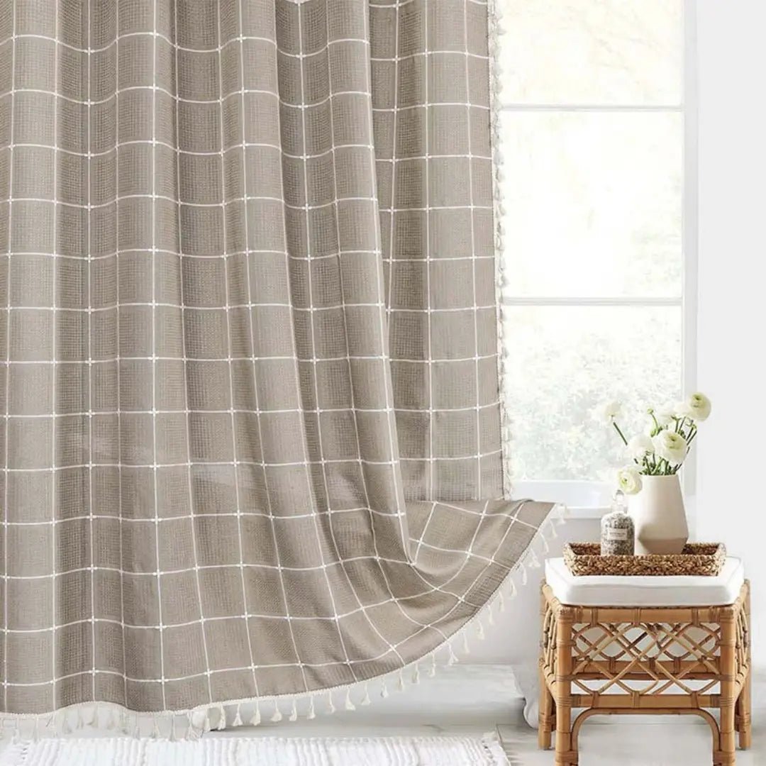 Bohemian Linen Shower Curtain with Tassels and Waterproof Features