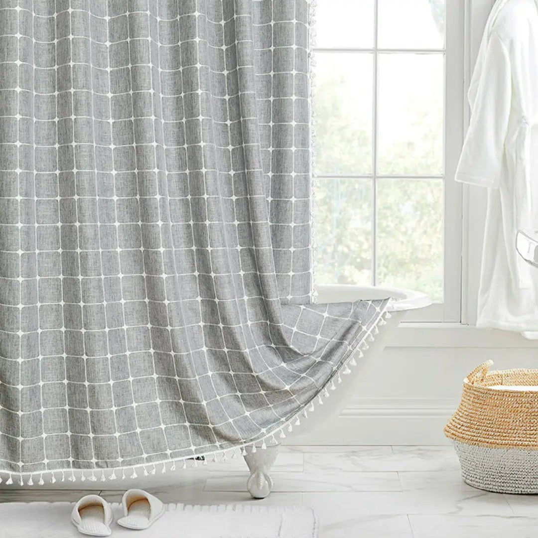 Bohemian Linen Shower Curtain with Tassels and Waterproof Features