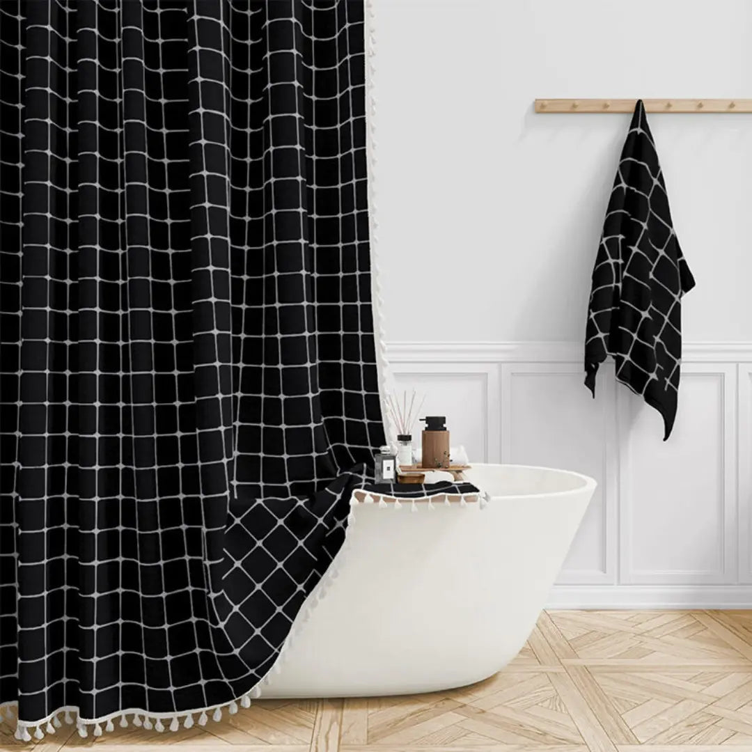 Bohemian Linen Shower Curtain with Tassels and Waterproof Features