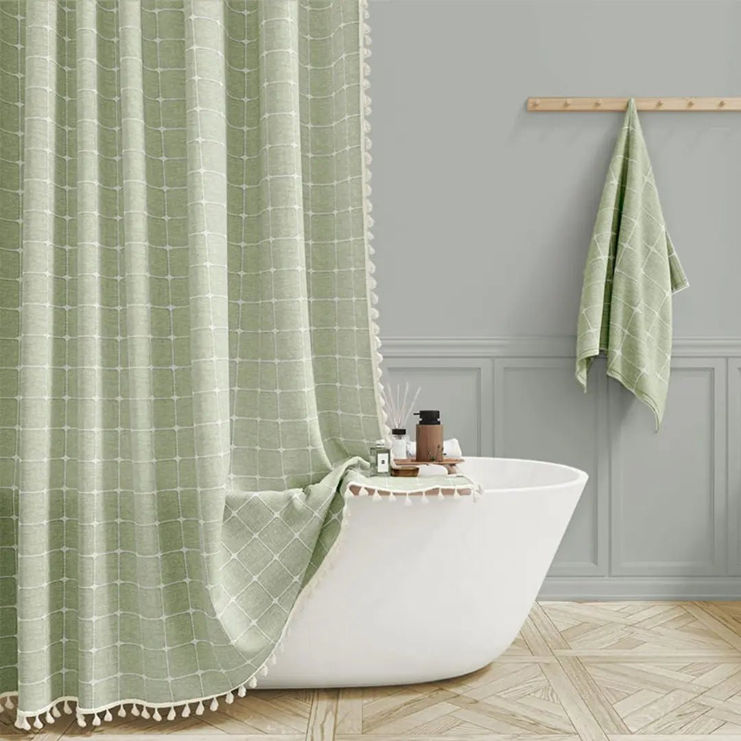 Bohemian Linen Shower Curtain with Tassels and Waterproof Features