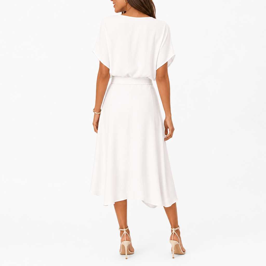Women's Boho Style V-Neck White Summer Dress | Midi
