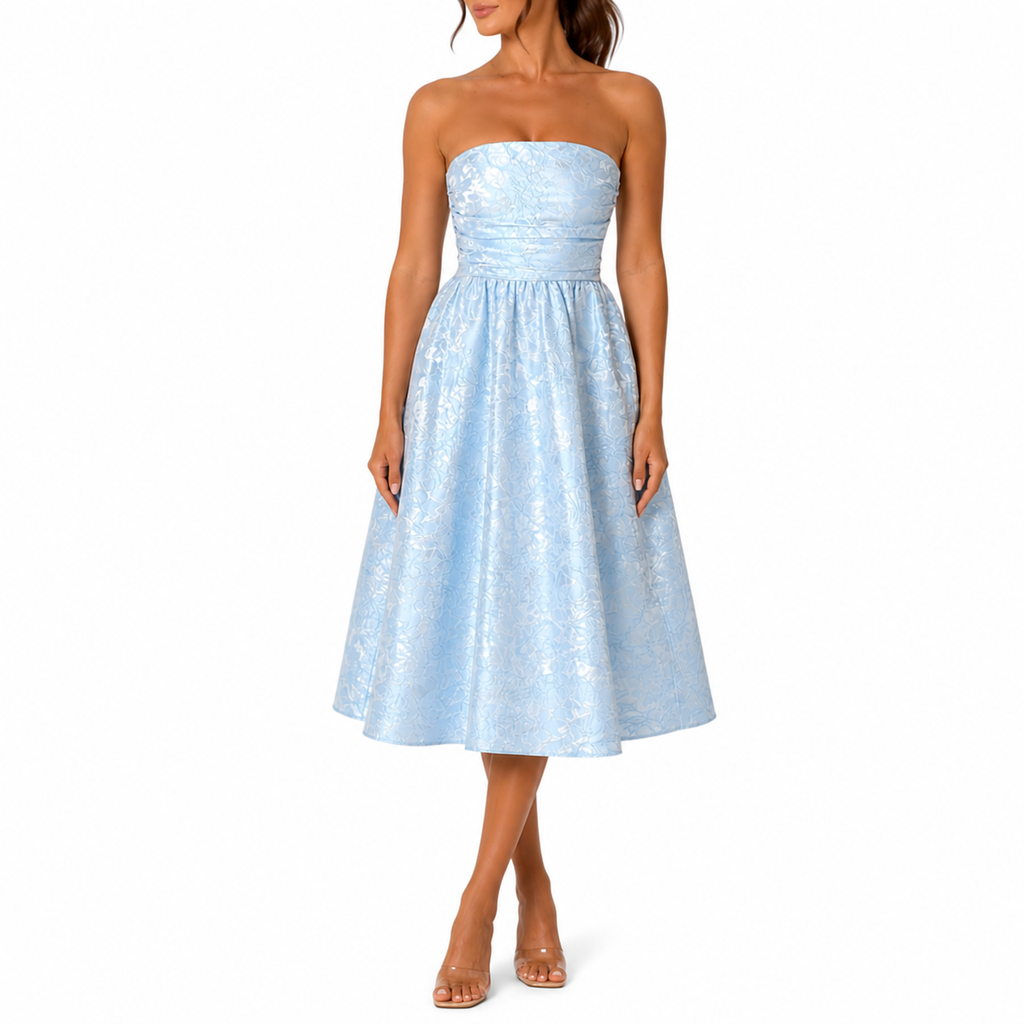 Women's Light Blue Strapless Cocktail Dress | Midi