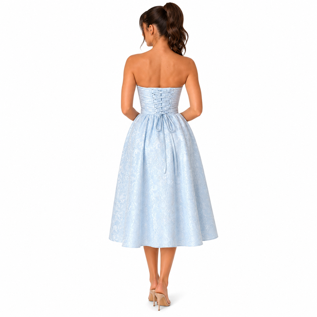 Women's Light Blue Strapless Cocktail Dress | Midi