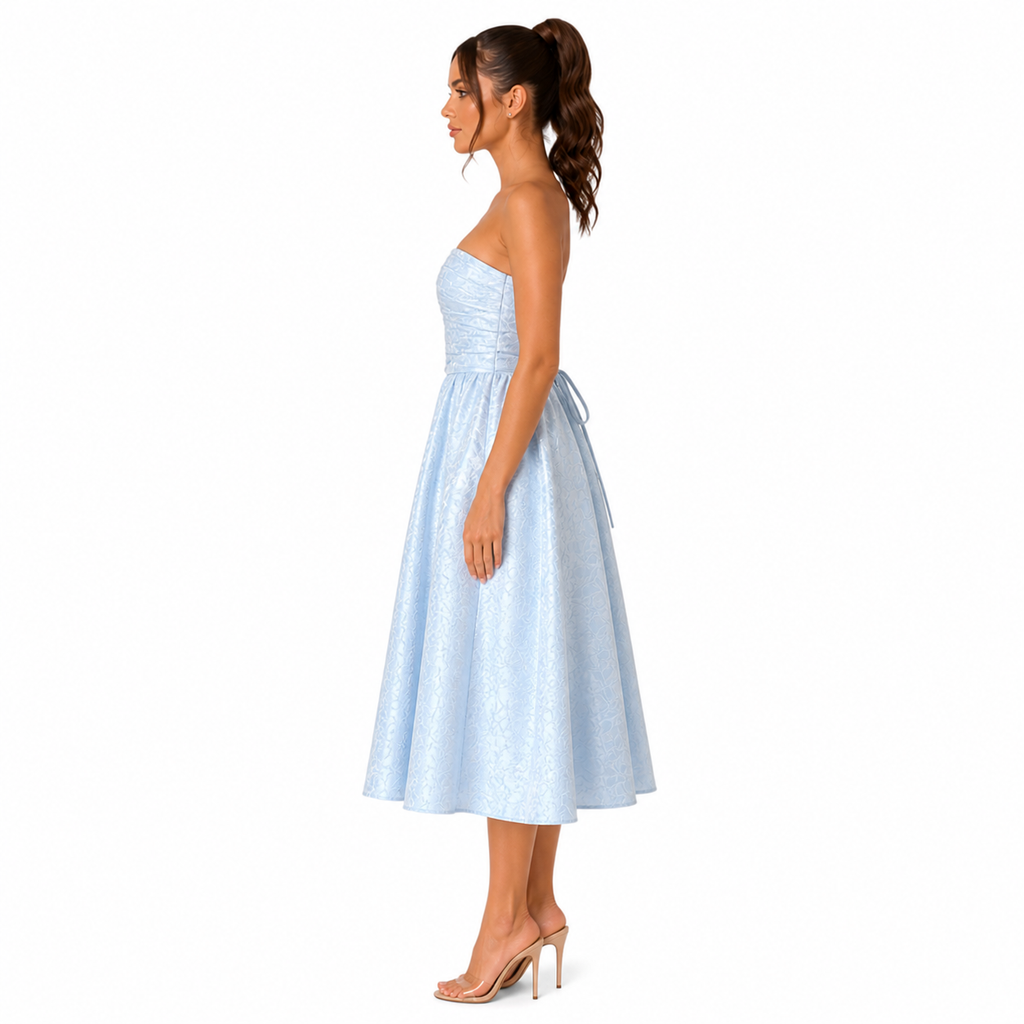 Women's Light Blue Strapless Cocktail Dress | Midi