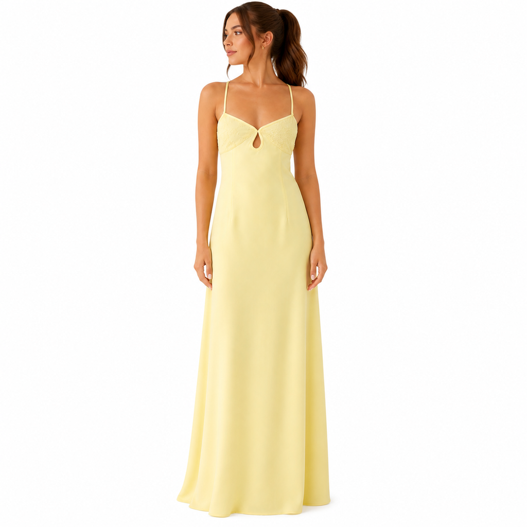 Women's Yellow Backless Maxi Dress | with Spaghetti Strap