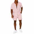 Men's Summer 2-Piece Casual Set | Short Sleeve Shirt and  Drawstring Shorts