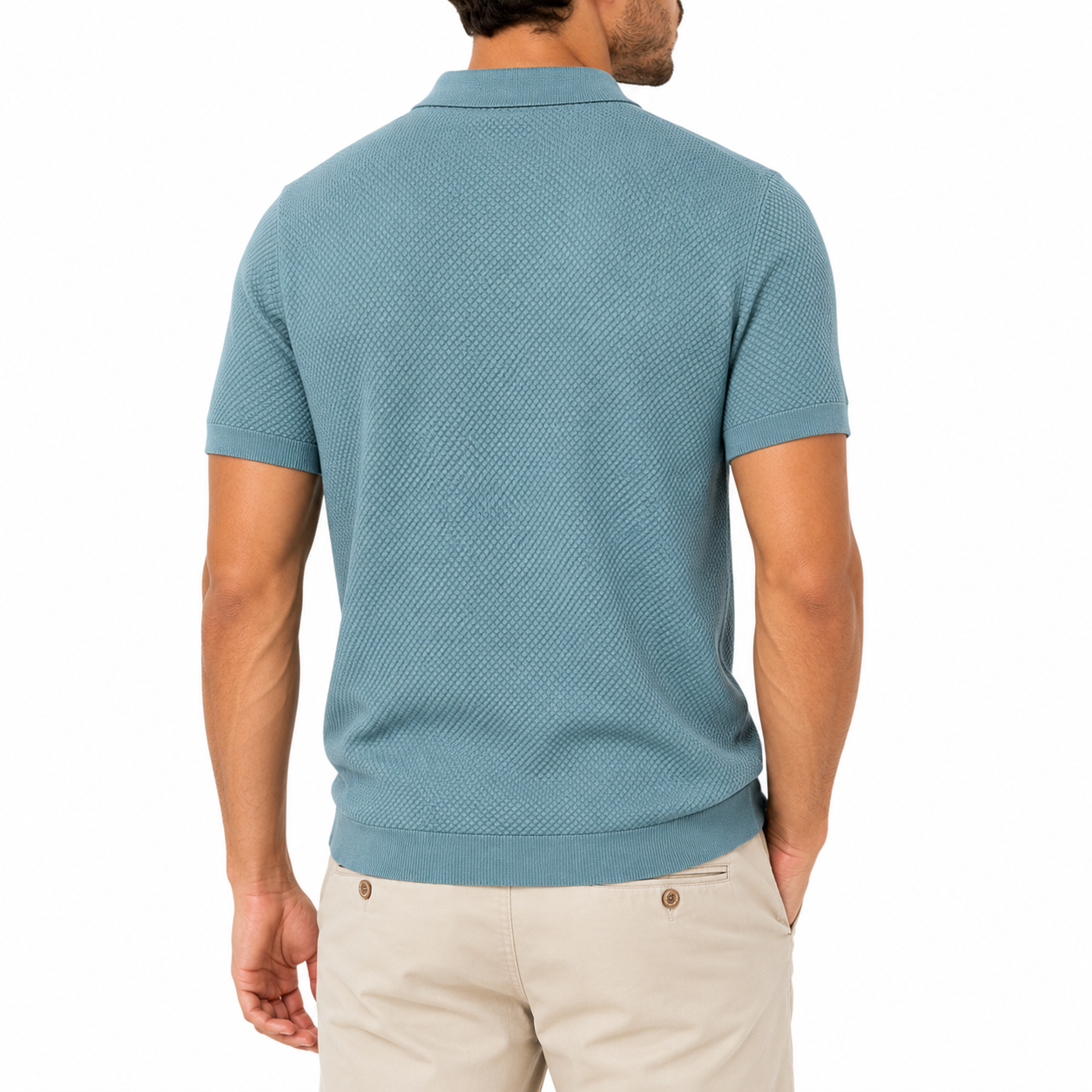 Men’s Casual Waffle Texture V-Neck Polo Shirt | Short Sleeve
