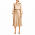 Women's Formal Mock Neck Midi Dress | Long Sleeve