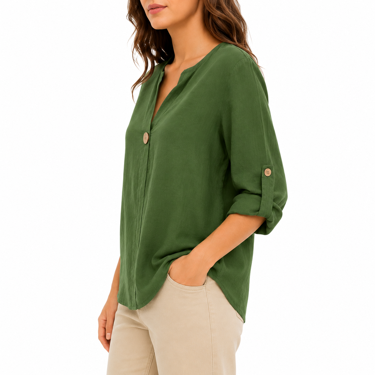 Women’s Casual V-Neck 3/4 Sleeve Blouse | Loose Fit