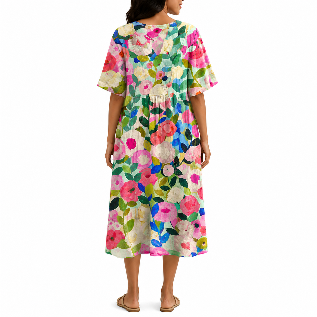 Women's Floral V-Neck Summer Beach Dress | Midi