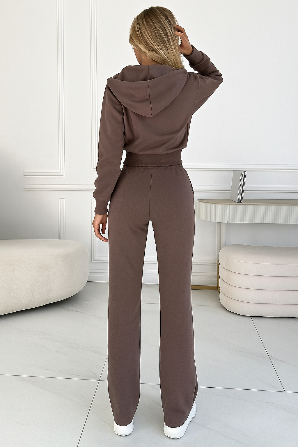 Women's 2-Piece Jogging Suit | Wide Leg Pants and Short Hoodie