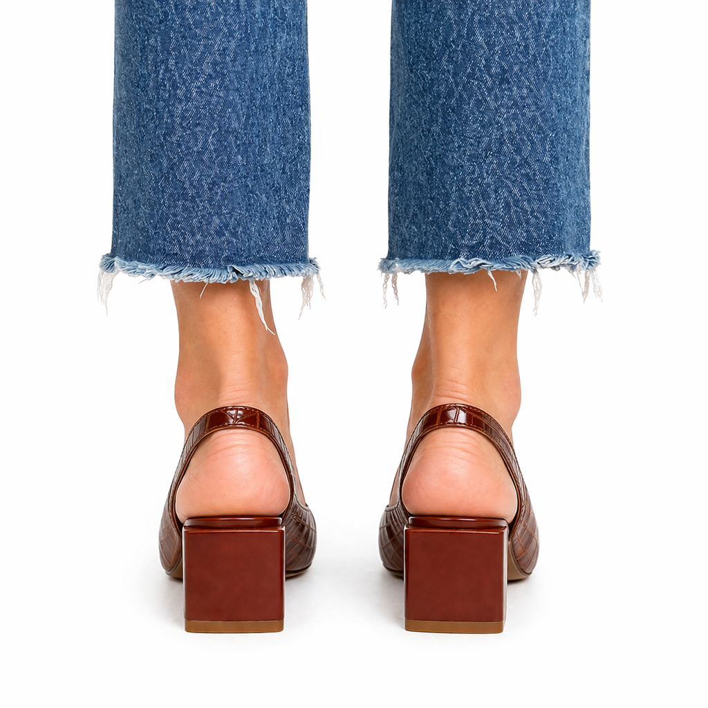 Women's Pointed-Toe Slingback Pumps | Mid Chunky Heel