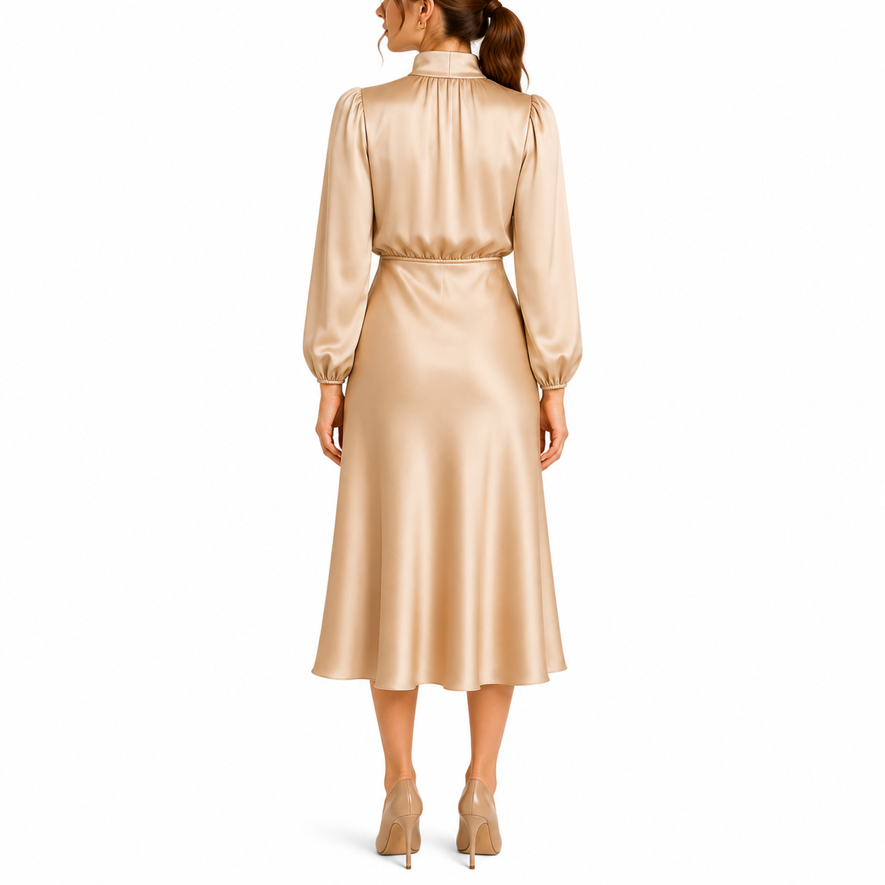 Women's Formal Mock Neck Midi Dress | Long Sleeve