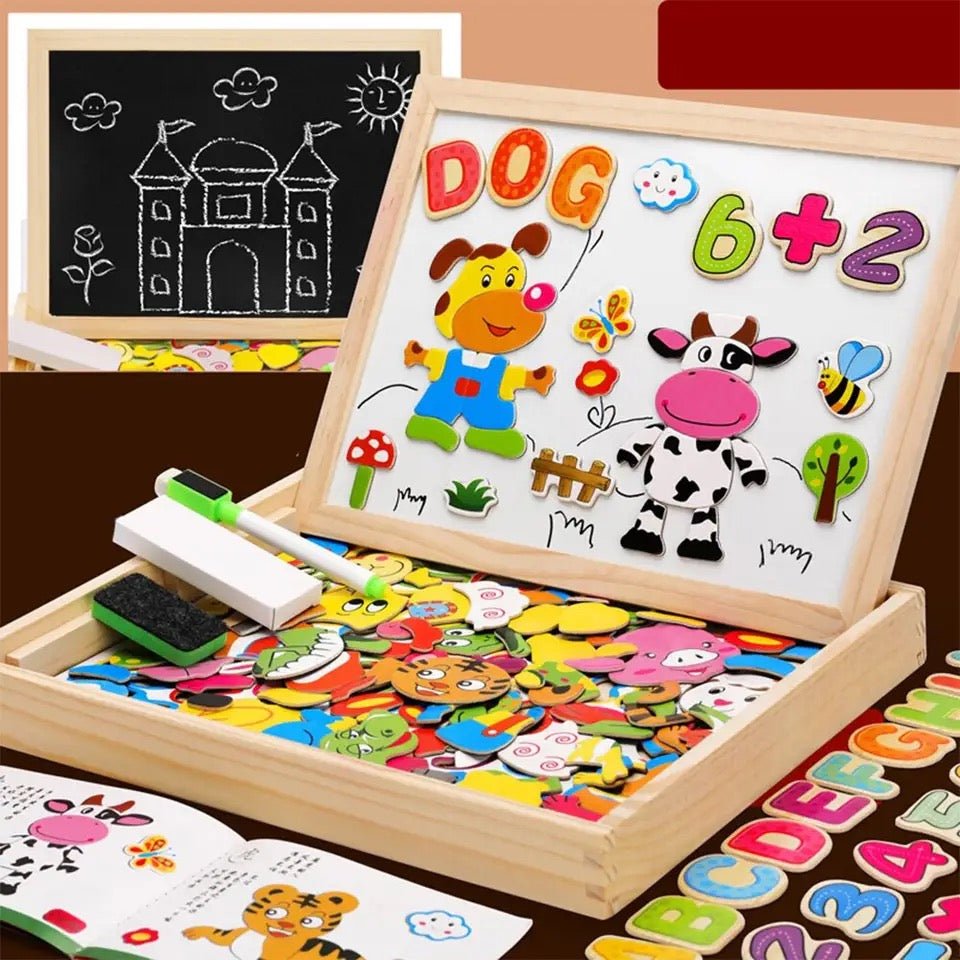 Dual-Sided Drawing Board for Kids with Magnetic Surface and Chalkboard