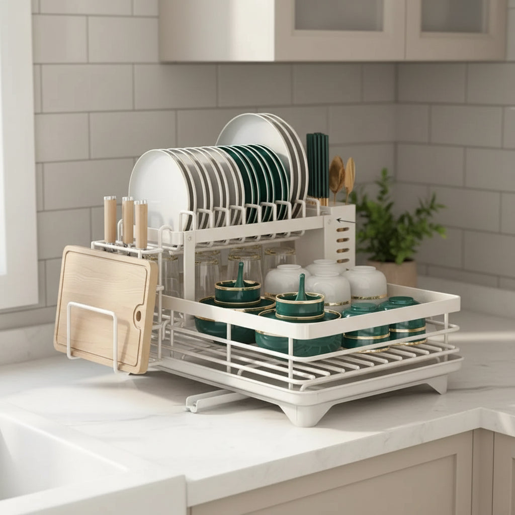 Collapsible Stainless Steel Dish Rack - Space-Efficient Design for Contemporary Kitchens