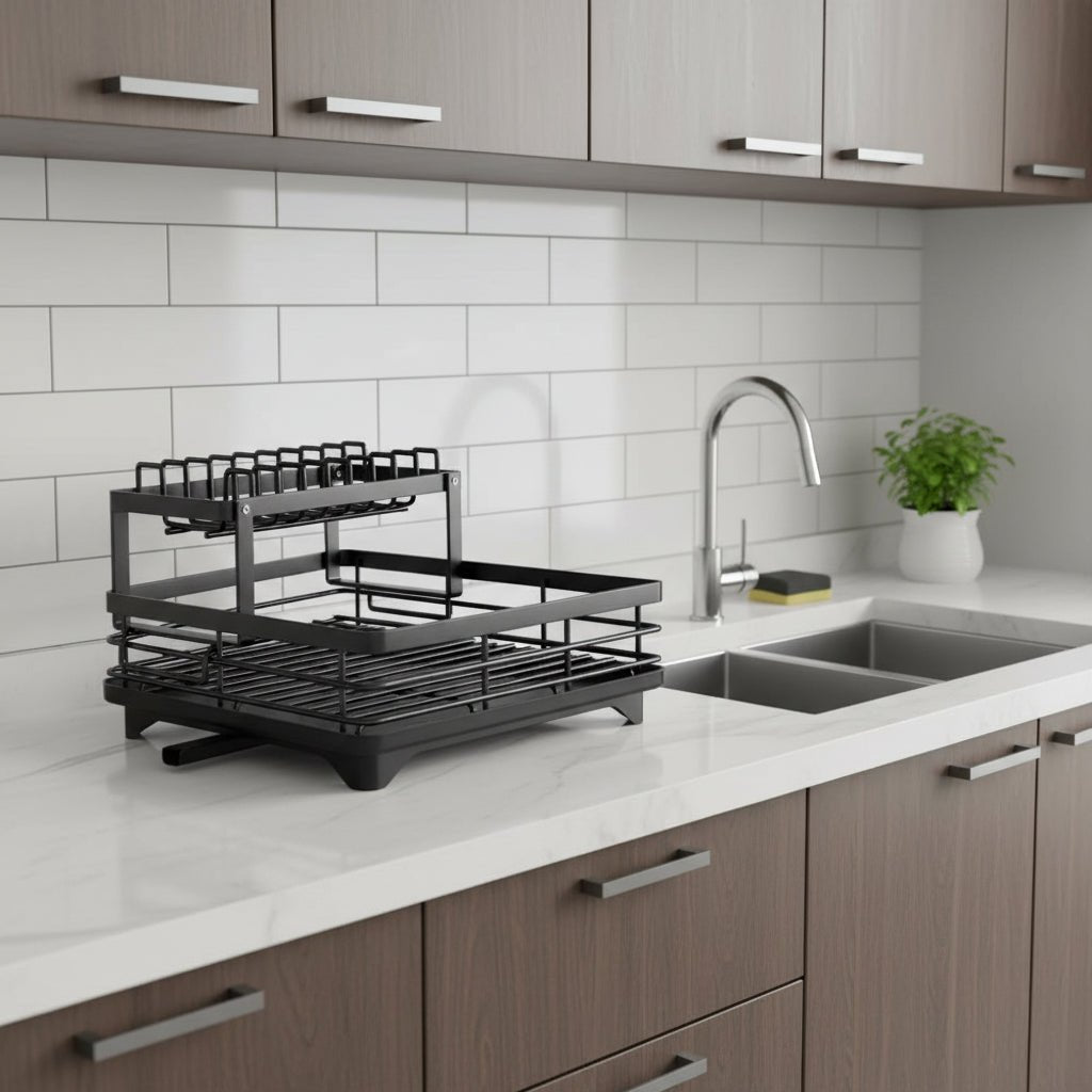Collapsible Stainless Steel Dish Rack - Space-Efficient Design for Contemporary Kitchens