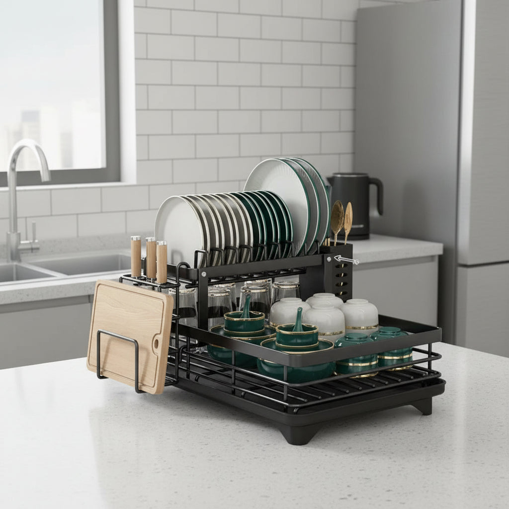 Collapsible Stainless Steel Dish Rack - Space-Efficient Design for Contemporary Kitchens