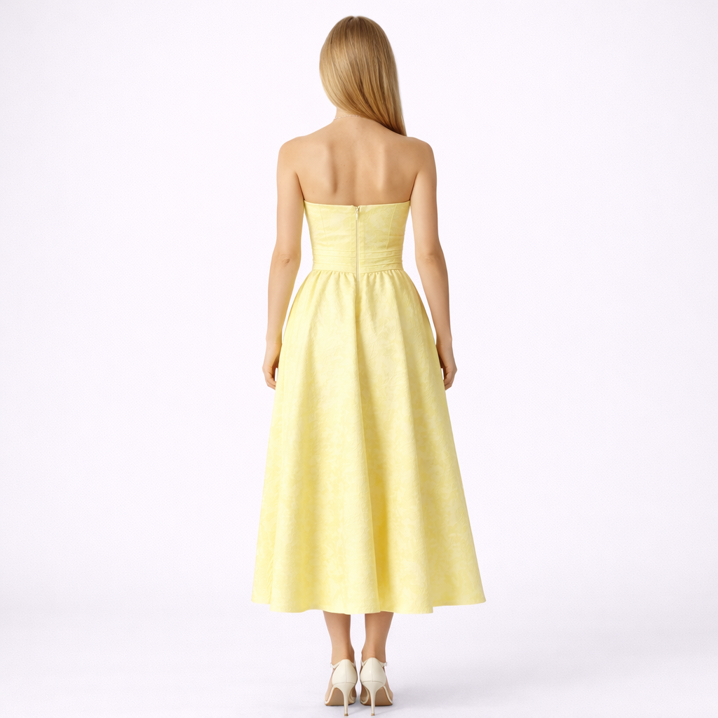 Lemon Strapless Midi Dress