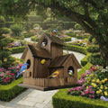 Rustic Solid Wood Birdhouse with Multiple Nesting Compartments for Outdoor Use