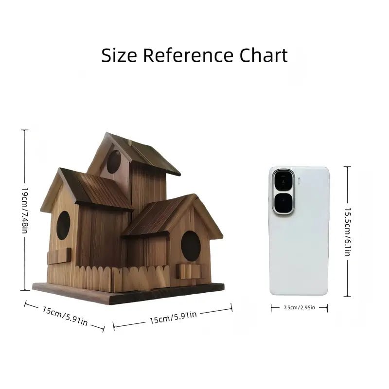 Rustic Solid Wood Birdhouse with Multiple Nesting Compartments for Outdoor Use
