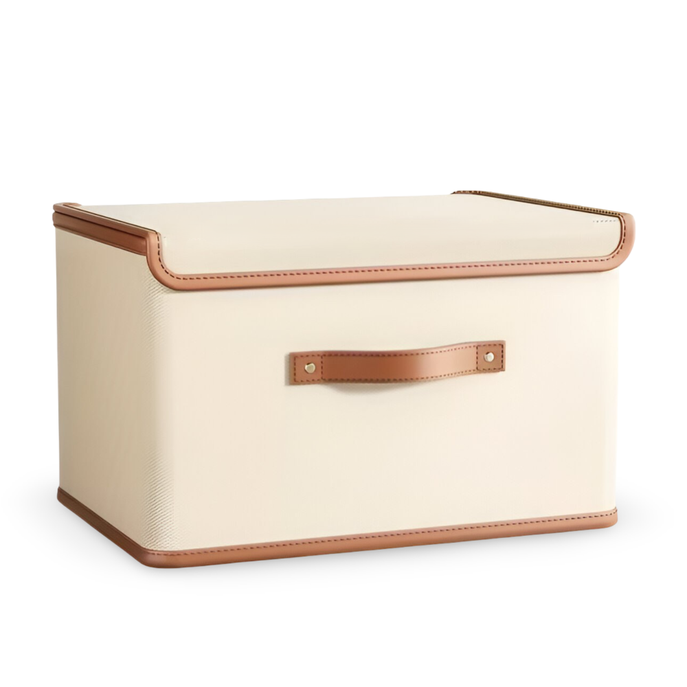 Collapsible Storage Box with Lid and Leather Handles