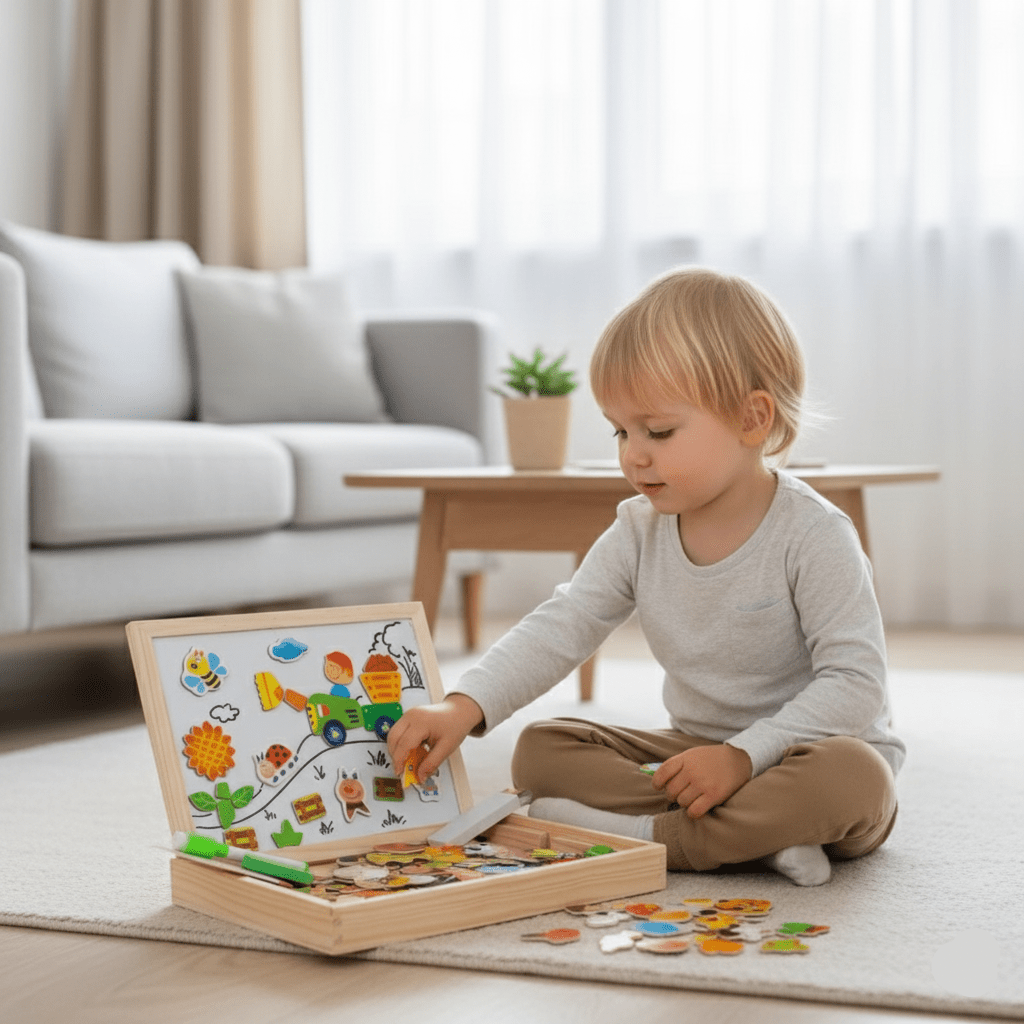 Dual-Sided Drawing Board for Kids with Magnetic Surface and Chalkboard