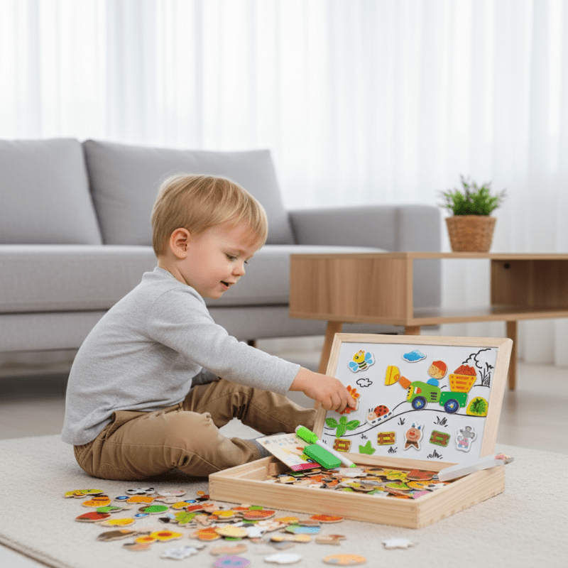 Dual-Sided Drawing Board for Kids with Magnetic Surface and Chalkboard
