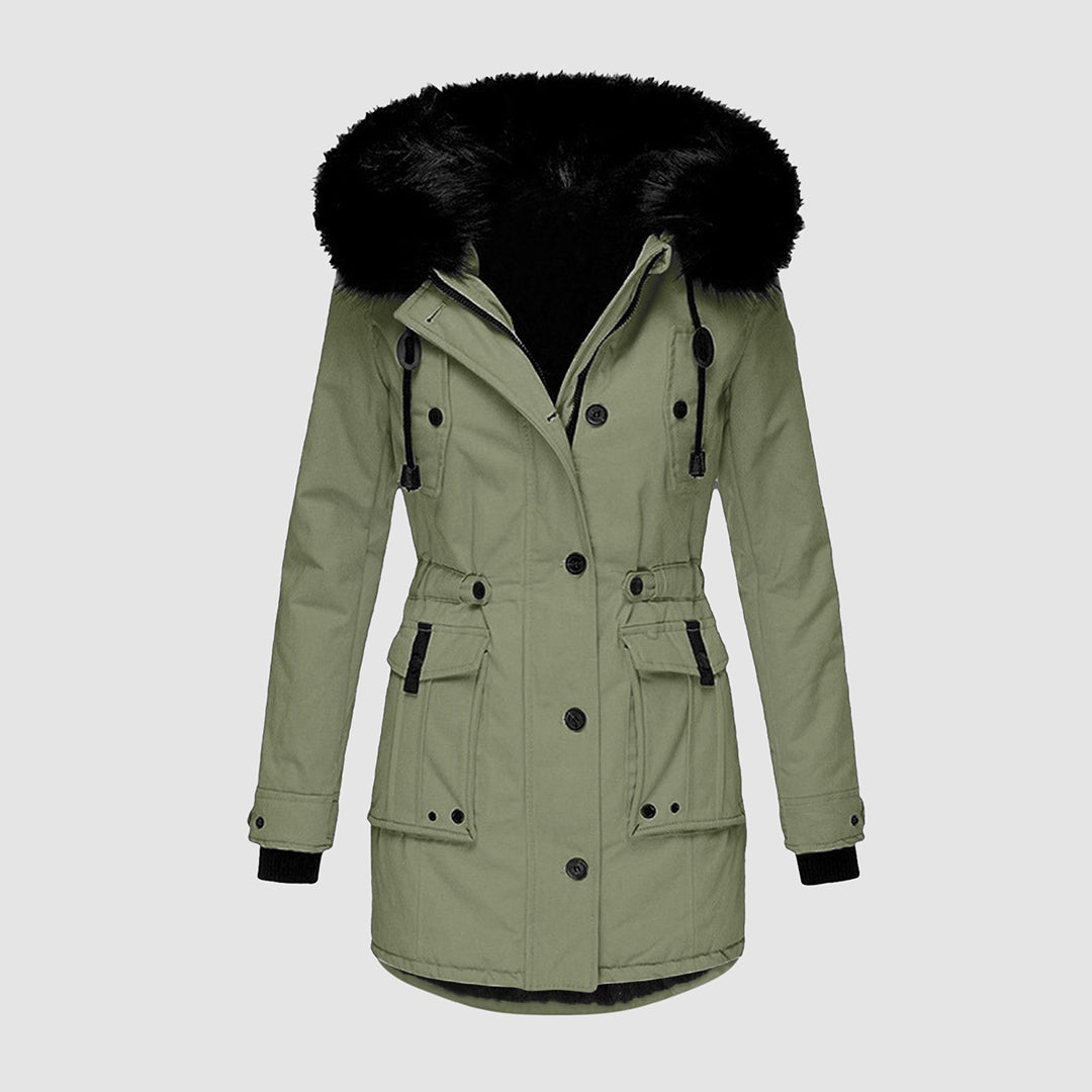 Ladies Long Winter Jacket | With Faux Fur Trim