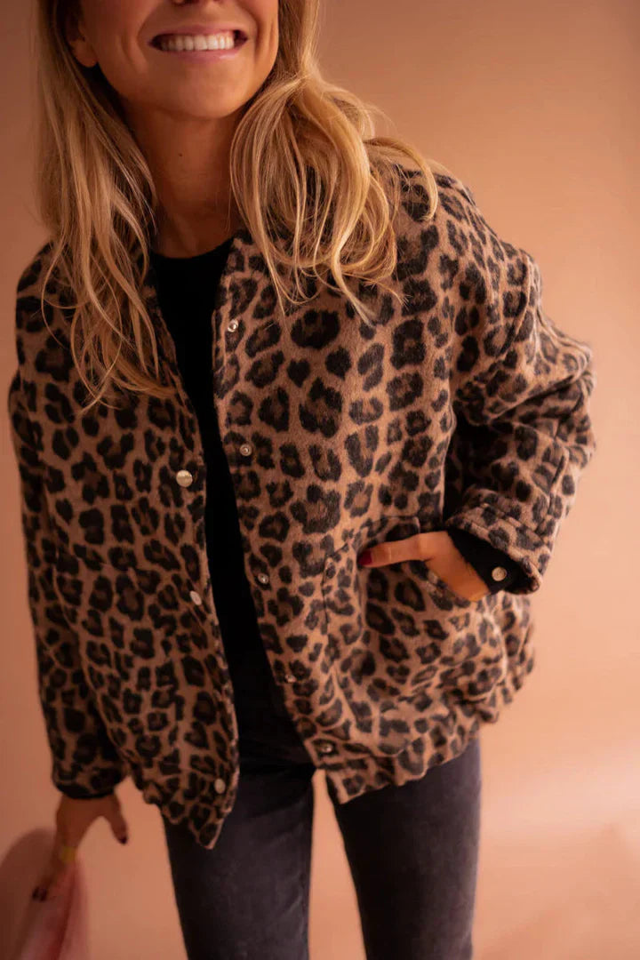 Women's Bomber Winter Jacket | Leopard Print