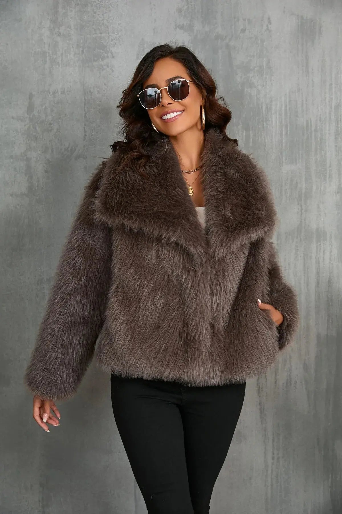Women's Short Winter Jacket | Faux Fur
