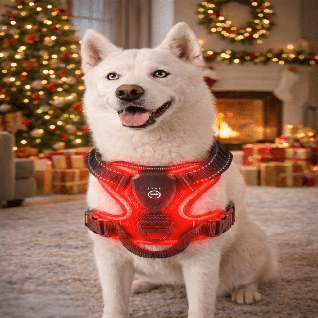 Rechargeable LED Dog Harness for Improved Nighttime Visibility