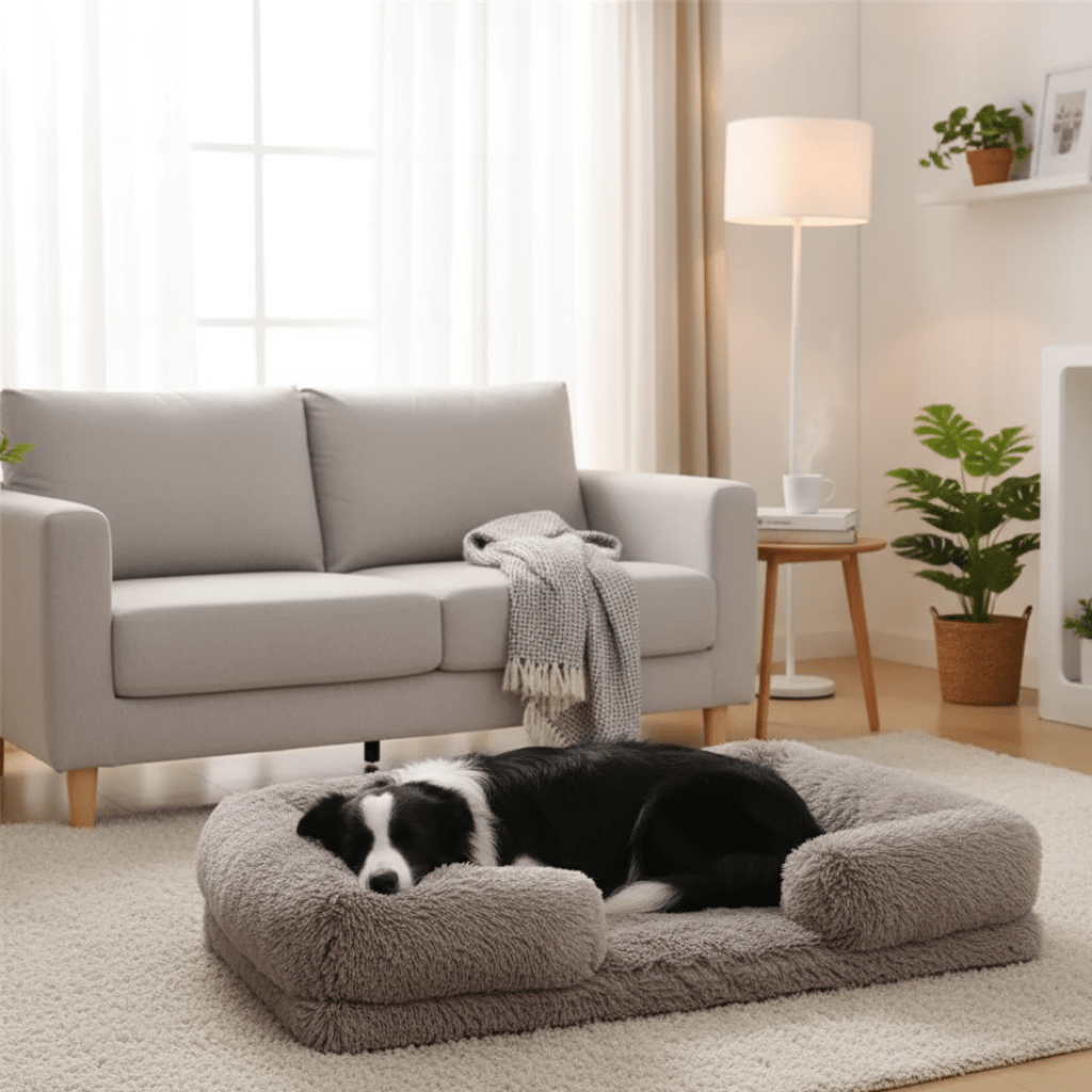 Plush Memory Foam Dog Bed with Supportive Side Cushions