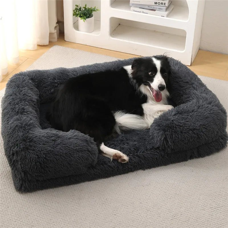 Plush Memory Foam Dog Bed with Supportive Side Cushions