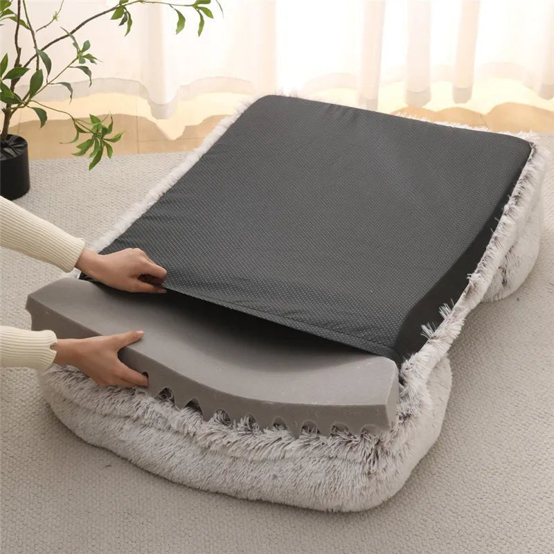 Plush Memory Foam Dog Bed with Supportive Side Cushions