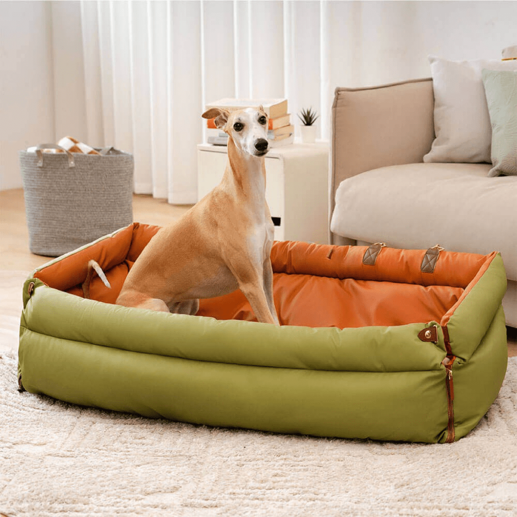 Spacious Faux Leather Dog Car Seat Bed with Elegant Design and Non-Slip Support