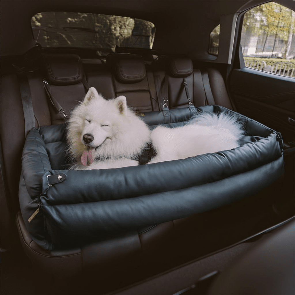 Spacious Faux Leather Dog Car Seat Bed with Elegant Design and Non-Slip Support