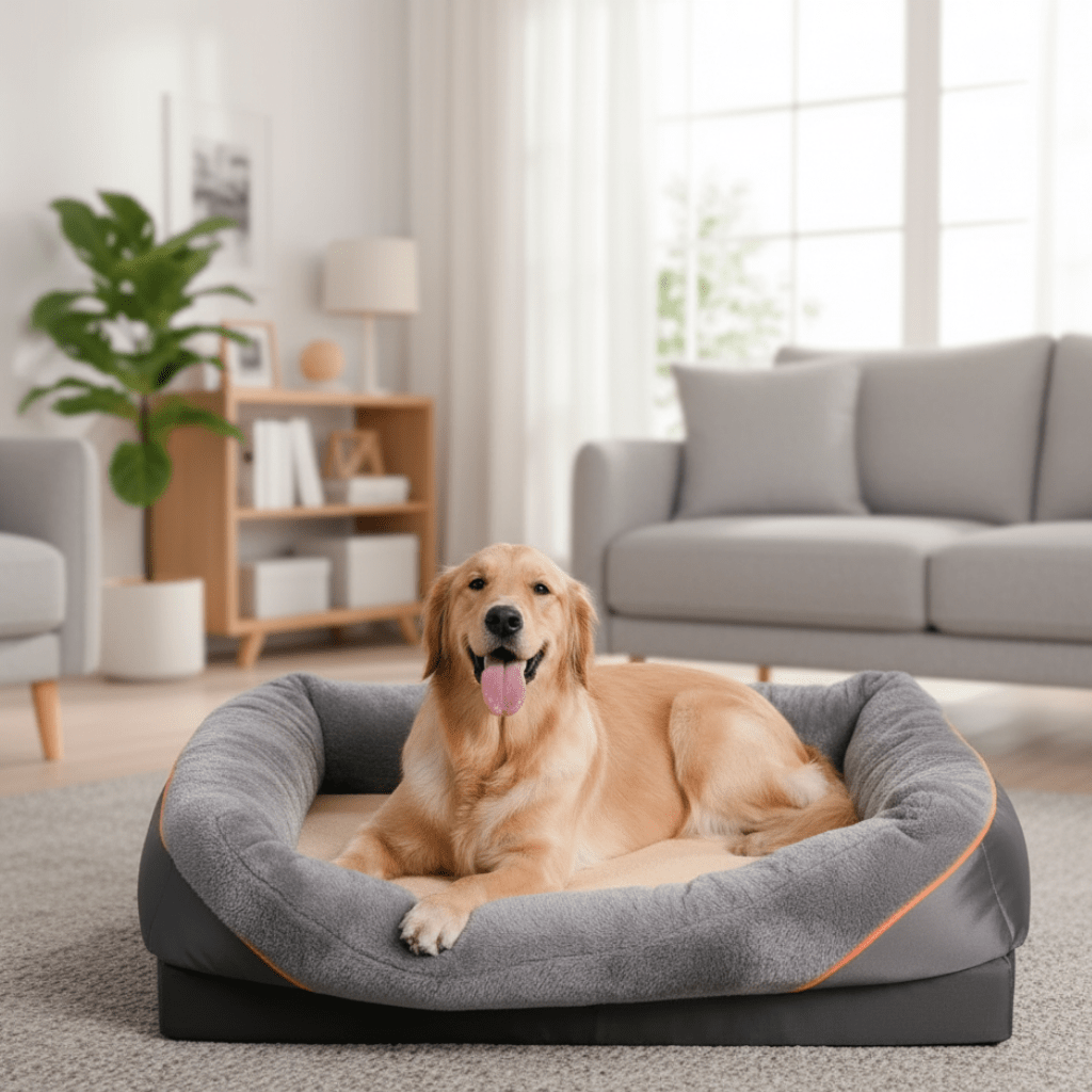 Waterproof Orthopedic Dog Bed with Raised Pillow and Memory Foam Comfort