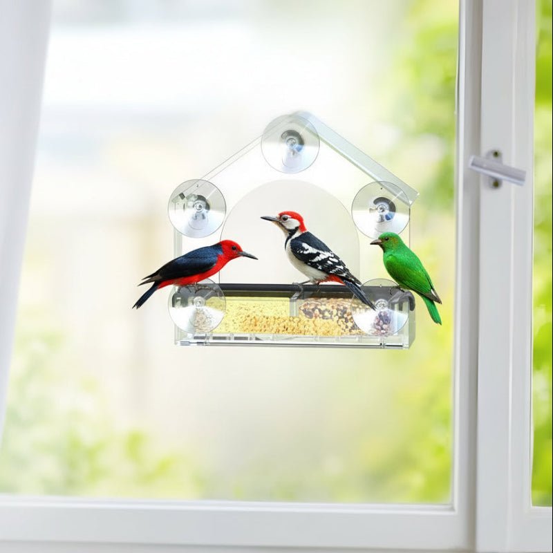 Transparent Acrylic Bird Feeder with Powerful Suction Cups for Close-Up Viewing
