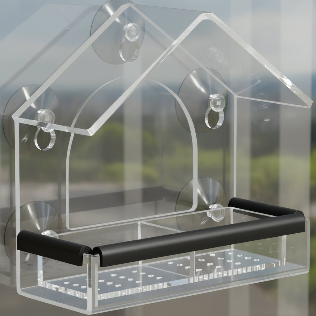 Transparent Acrylic Bird Feeder with Powerful Suction Cups for Close-Up Viewing