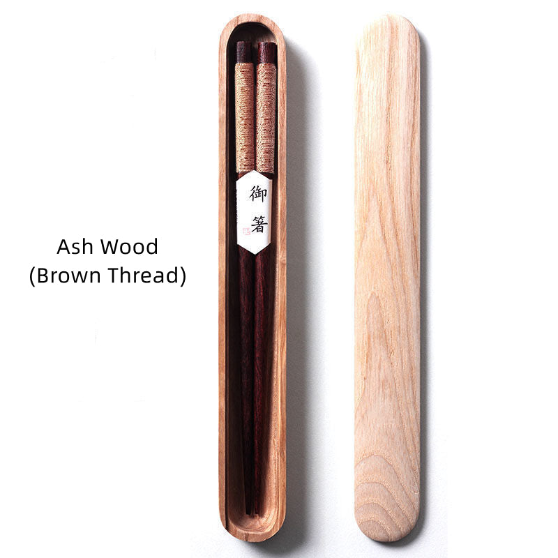 Decorative Thread Black Walnut Chopsticks in Wooden Box
