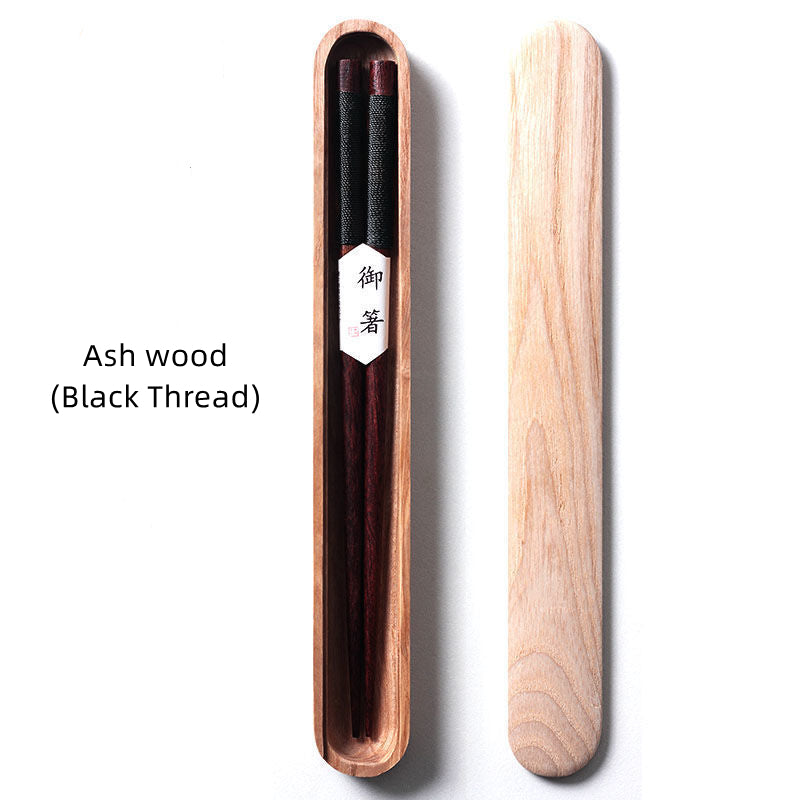 Decorative Thread Black Walnut Chopsticks in Wooden Box
