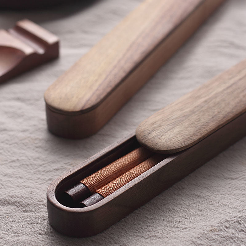 Decorative Thread Black Walnut Chopsticks in Wooden Box
