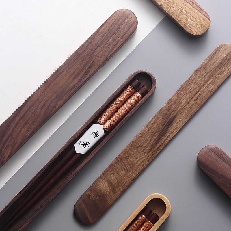 Decorative Thread Black Walnut Chopsticks in Wooden Box