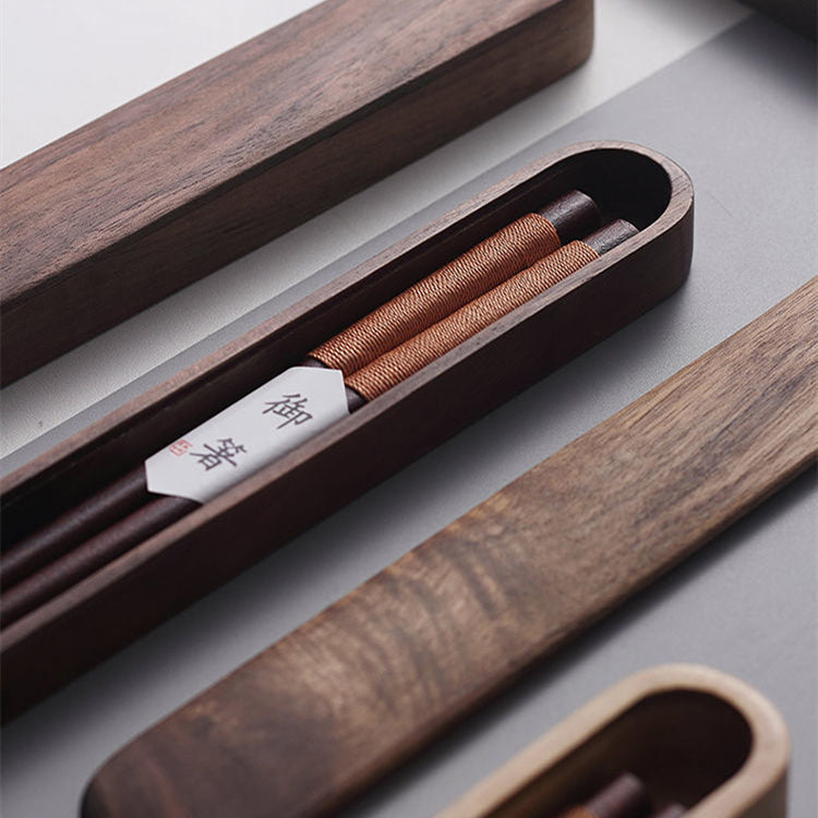 Decorative Thread Black Walnut Chopsticks in Wooden Box