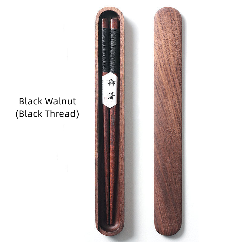 Decorative Thread Black Walnut Chopsticks in Wooden Box