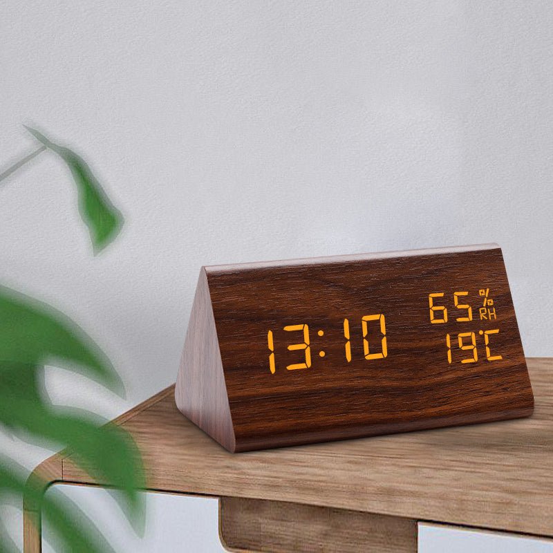 Minimalist Wooden Digital Clock with Temperature Display and Adjustable Light