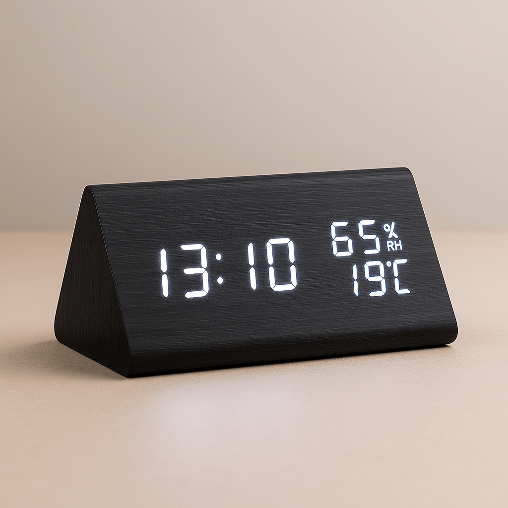Minimalist Wooden Digital Clock with Temperature Display and Adjustable Light
